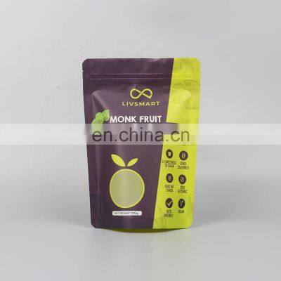 Factory supply customized print ziplock bags Monk Fruit plastic packaging bags with transparent window