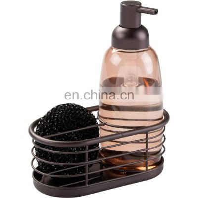 Modern Glass Kitchen Sink Countertop Liquid Hand Soap Dispenser Pump Bottle Caddy with Storage Compartments