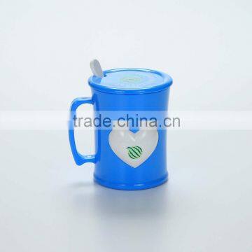 Reusable Cartoon Plastic Cups With Handle,lid and Spoon--Blue photo-2