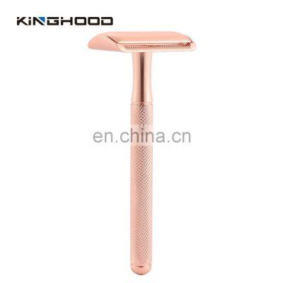 New Modern Rose Gold Metal Ladies Bikini Hair Double Edge Blades Portable Razor