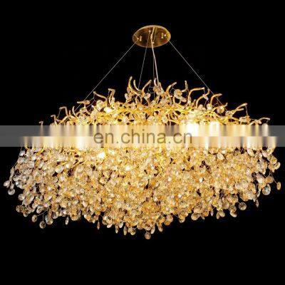 Modern large living dining room lighting fixtures crystal aluminium tree branch chandelier