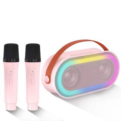 Portable mini bluetooth audio kids karaoke household dual microphone machine toy sets bt sound box pa speaker with in build mic