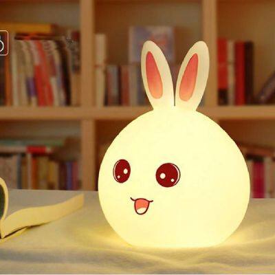 Touch Sensor Colorful Rabbit LED Night Light Remote Control USB Rechargeable Cartoon Silicone Bunny Lamp for Children Kids Baby