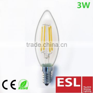 Hot!!! tuv ce certification led filament bulb C35 3W E14 clear glass ivory led flameless candle