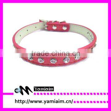 led dog collar red leather clear diamond fashion safe