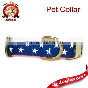 American Star 1 inch wide brass Dog Collar, buckle or martingale, liberty, memorial, fourth of july, red, white, brass, blue fla