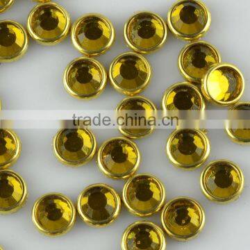 Hotfix rhinestones with metal ring, rimmed silver metal rhinestones, rimmed gold metal rhinestones for garment