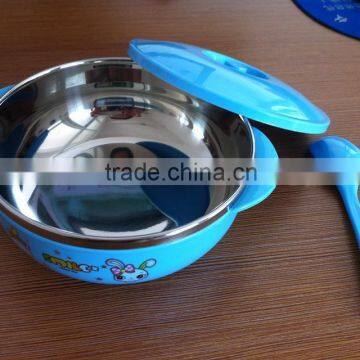 Plastic Kids Stainless Steel Noodle Bowl With Lid cover and spoon