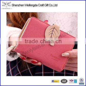 Spring leaf short zip handbag women girls card holder purse wallet