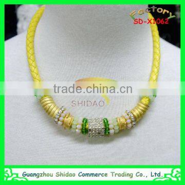 Yellow Color Leather Rope Woven Necklace Jewelry Necklace