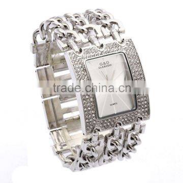 Women's Stainless Steel Band Multi-Chain Rose Silver-Tone Bracelet Watch Rhinestone Luury Wristwatch