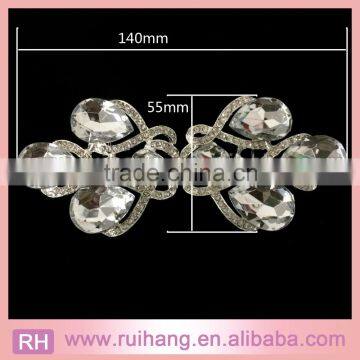 Latest Elegant big rhinestone flower metal shank button brooch for silk invitation wholesale