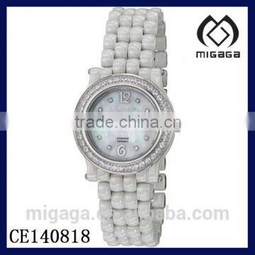 Fashion white ceramic calendar watch-Grace Mother-of-Pearl Ceramic Bracelet Womens Watch with calendar