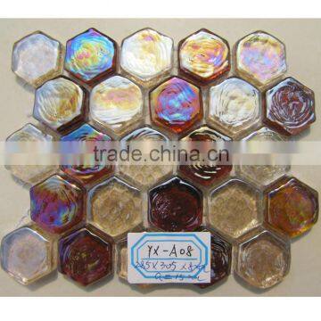 Hot Selling Hexagon Shape 8 Thickness Mixed Color Glass Mosaic tile for Sale