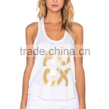 Gold Foil Print Plain White Women Crochet Seamless Knitting Ladies Tank Top Custom