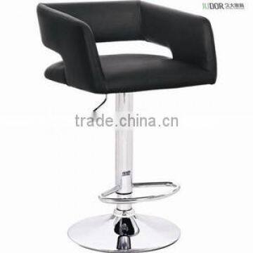 Square black leather bar stool with metal base K-1365