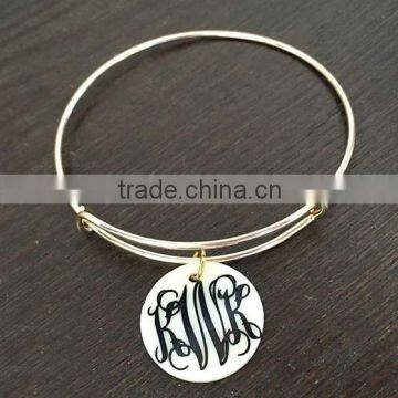 Extendible Wire Bangle Bracelet With Acrylic Disc for Monogram photo-2