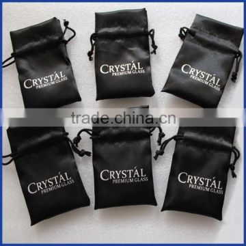 Black Satin silk gorgeous small jewelry packing pouch with silk-screen logo