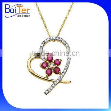 Custom Two Tone White Gold Plated Cubic Zircon CZ Micro Paved 925 Sterling Silver Created Diamond Heart Pendant Wholesale photo-2