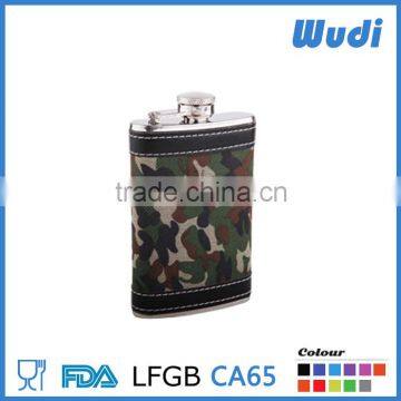 outdoor hip flask for alcohol ,with camo leather on it HF311