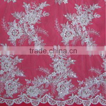 Silver Corded Beaded Bridal Lace For Wedding Dress Guangzhou Wholesale