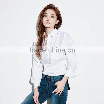 Women's Basic Design Cotton Long Sleeve Boy-Friend Style Shirt Blouse Solid White photo-3