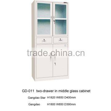 Two-drawers in middle glass office cabinet