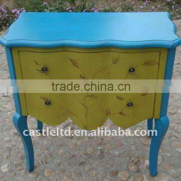 Hand-Painted Carved wooden Chest,solid wood living room chest with two drawers