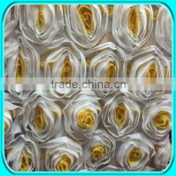 HOTSALE YELLOW WITH WHITE SATIN LACE EMBROIDERY FABRIC