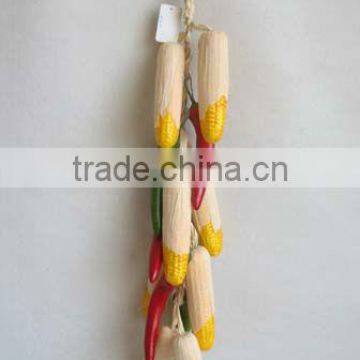 2013 Hot Sale Artificial Fruits Fake Corn String 25 inch Artificial Maize Peel Corn With Chilli String