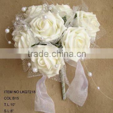 ivory elegant artificial rose with beaded flowers glitters covered bouquets with mesh for home decoraions