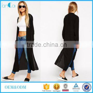 Latest fashion maxi kimono with side splits long sleeve black long kimono
