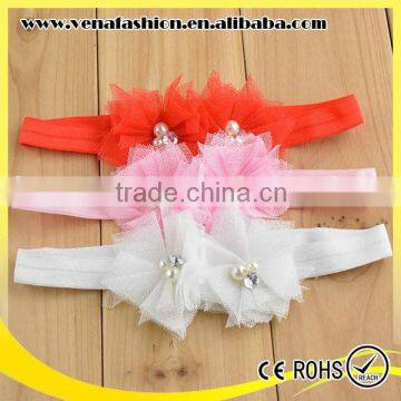 instocks two flowers pearl tulle style elastic cute kids headband