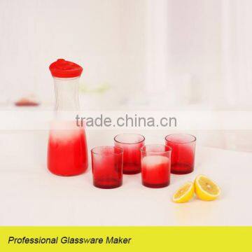 hot sale 5pcs red glass milk set with plastic lid