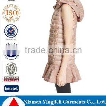 Wholesale Women Water Resistant Peplum Hem Hooded Down Puffer Vest Clothing