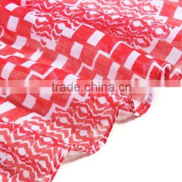 Plaid Red Color Infinity 100% Polyester Scarf photo-4
