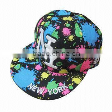 splash-ink snapback cap with 3D embroidery