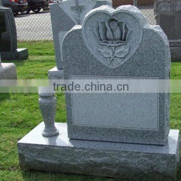 American Upright Sesame White Granite Headstone With Rose Carving