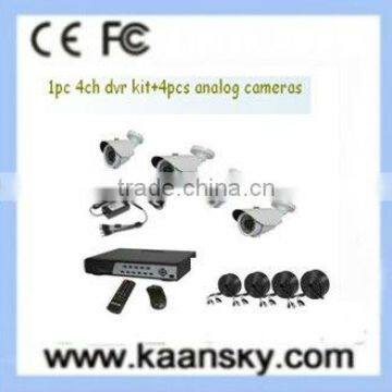 lowest price 4 pcs analog cameras and 1 pc 4ch dvr ,4ch dvr kit