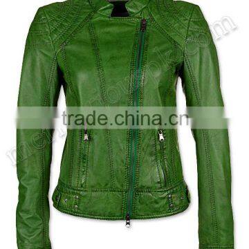 Women Green Leather Jacket