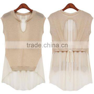 JPSKIRT1508876 Sexy Women Sleeveless Knitted Chiffon Shirt