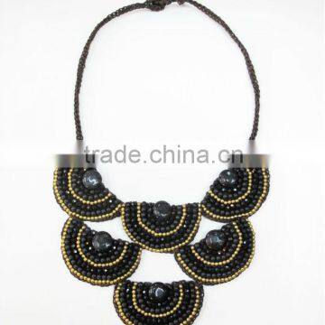 Black Agate Stone with Crystal and Natural stones Wax cotton thread with mixed natural stone, Stone necklace WT49