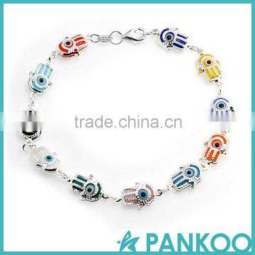 Sterling silver multi color evil eye hamsa charm bracelet