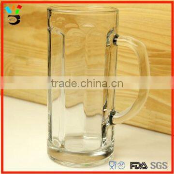 Custom Logo Printed & Gold Rim 410ml Straight Beer Glass Mug With Handle