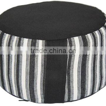 Cylindrical Handloom Meditation Zafu Black and White Striped Tall Zafu