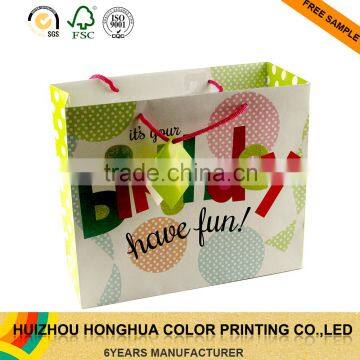 Wholesale custom folding shopping birthday paper gift bags with handles