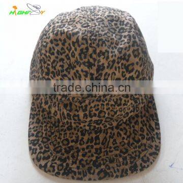 Leopard pattern suede custom blank 5 panel camper cap hat