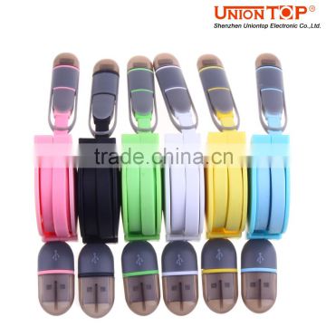 wholesale 2 in 1 colorful fast charging retractable 5pin micro usb cable for android