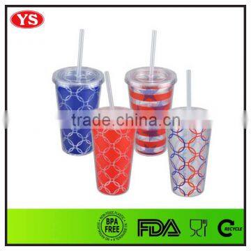 16oz Bpa Free Double Wall Photo Insert Acrylic Tumbler With Straw