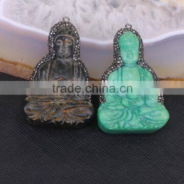 Carved Buddha With Zircon Pendant Bead Buddhist Pendant Crystal Zircon Natural Jade Guanyin Pendant